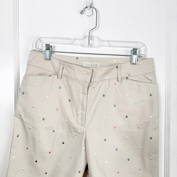 Talbots Outlet Khaki Bermuda Shorts Embroidered Polka Dots Flat Front NWT Size 6 - Picture 2 of 11